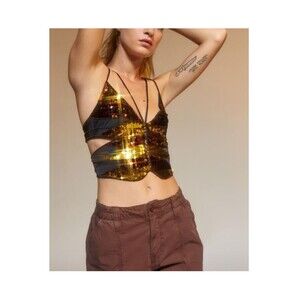 Urban Outfitters UO Mariah Sequin Embellished Strappy Cropped Cami Top S 251655